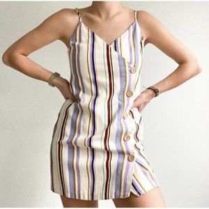Lush Pinstripe Adjustable Spaghetti Strap Linen Blend Dress Size Large